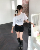 スターレタリングアンバランス半袖Tシャツ