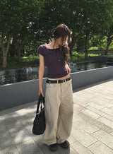 ディオン重ね着風カラーボタン半袖Tシャツ