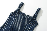 Navy Dotted Square Neck Flared Dress
