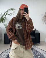 トナリンクルクロップドチェックシャツ