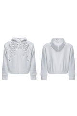 Rhinestone Zip-Up Hoodie