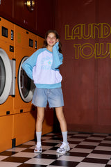 Hand logo Raglan Sweatshirt / Ash Gray-Skyblue [Women]