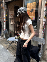 Check tweed beret