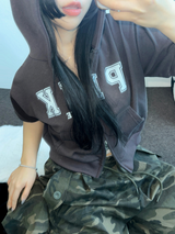 ハート🎀💕🧸ベイビーセミクロップドTシャツフーディージップアップジャンパー🧸🖤🤍3COLOR