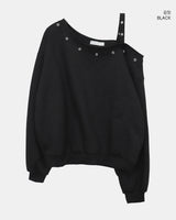 Duon Eyelet Strap Off-Shoulder Fleece Sweatshirt