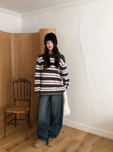 Multi Border Wool Hairy Loose Knit (2color)
