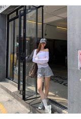 サンオフ アンバランス ホワイト 長袖Tシャツ