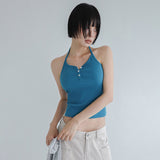 [Ketean] Golgi Halter Neck Button Sleeveless Top -4color