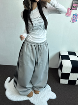 FLEECE❤TRACK BIG POCKET LONG WIDE BALLOON PANTS 🖤🩶💛4COLOR