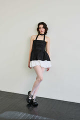 NOVA SMOCKED SCARF TUBE TOP / BLACK