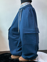 フリースピカブルー❤ベーシックワイドカーゴバルーンロングパンツ💚💙🖤🩶🤍5カラー