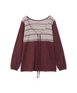 STRING STRIPE SHIRRING LONG SLEEVE - BURGUNDY