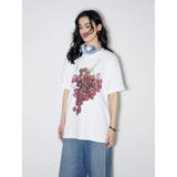 Grape print short-sleeved summer men's and women's casual loose pure cotton versatile T-shirt