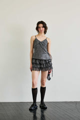LEOPARD FRILL SLEEVELESS TOP / GRAY