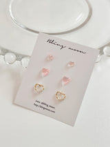 [3 set] Aurora summer heart earrings set / summer earrings simple daily layered