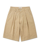 Wide Cotton Pleated Bermuda Shorts Beige