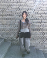 String wide denim pants
