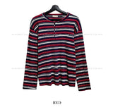 ウーバーストライプヘンリーネック長袖Tシャツ