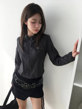 High-neck snap short jacket
