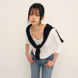 C 90S ラインスリットネックTシャツ_ホワイト