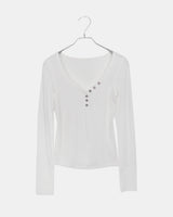 ツケリブボタンVネックスリムフィット長袖Tシャツ
