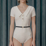 Retro Collar Belted One-piece