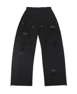 destroyed side tuck sweat pants (black)