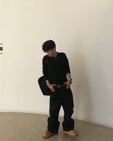 コーデュロイスリムヘンリーネックロングスリーブj