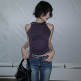 [Seaton] tie shirring halterneck sleeveless - 4color