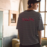 M17109 M. Tシャツ オフストライプブラック