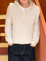  Bow henley neck hood knit
