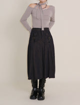 (Napping T-shirt) Euren One Shoulder Ribbon Tie Long-Sleeved Warmer T-Shirt