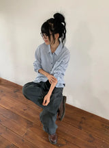 26FW★ [BAONHAUS] Half-Len Over Stripe Shirt