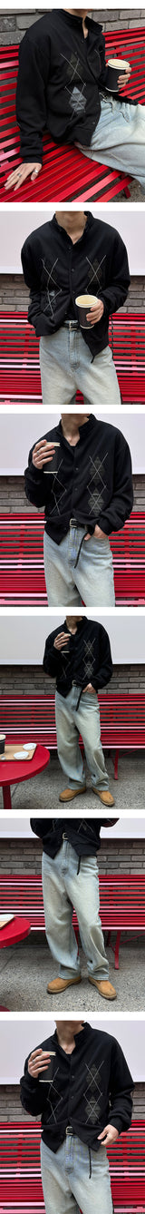 [Unisex] Argyle pattern half neck cardigan(2color)