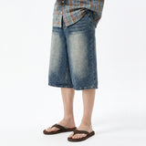 basic washing bermuda denim pants (vintage blue)