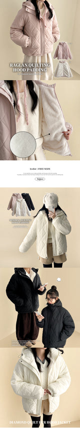 MOA Diamond Quilting Raglan Boxy Fit Hooded Padded
