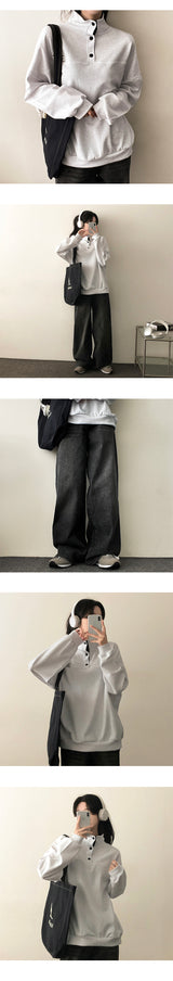 Seb washing waist banding wide denim pants