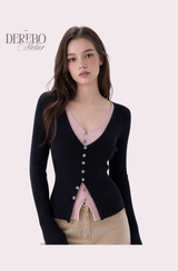 Black Pink Layered Knit Top