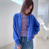 Loose Fit  Round Neck Knit Cardigan _Blue