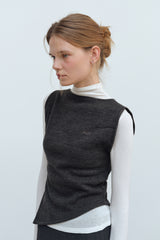 LAYERED VEST MOCK NECK T-SHIRT - IVORY/CHARCOAL