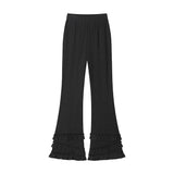 Ribbed Frill Legging Pants - Black