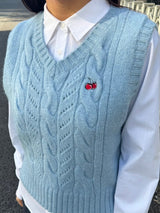 SMALL CHERRY CABLE CROP KNIT VEST - SKY