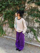 [unisex] Cadence Over Fit Stripe Color Matching Long Sleeve Tee