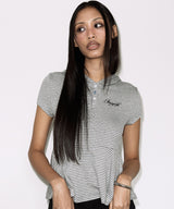 STRIPE HOOD FLARE TOP (GRAY) F26QB072
