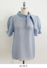 Anne Tie Pearl Puff Short Sleeve Blouse