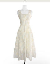 [ mori girl ] whitey back ribbon floral long ops
