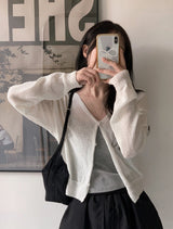 SP Buckle Crop Basic V-neck Knit Cardigan (5color)