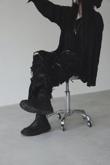 [unisex]レーザーダメージワイドデニム
