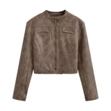 Bern Curve Panel Crop Leather Jacket