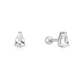 silver pear shape barbell single piercing rhodium plating + 925 silver E070-01H